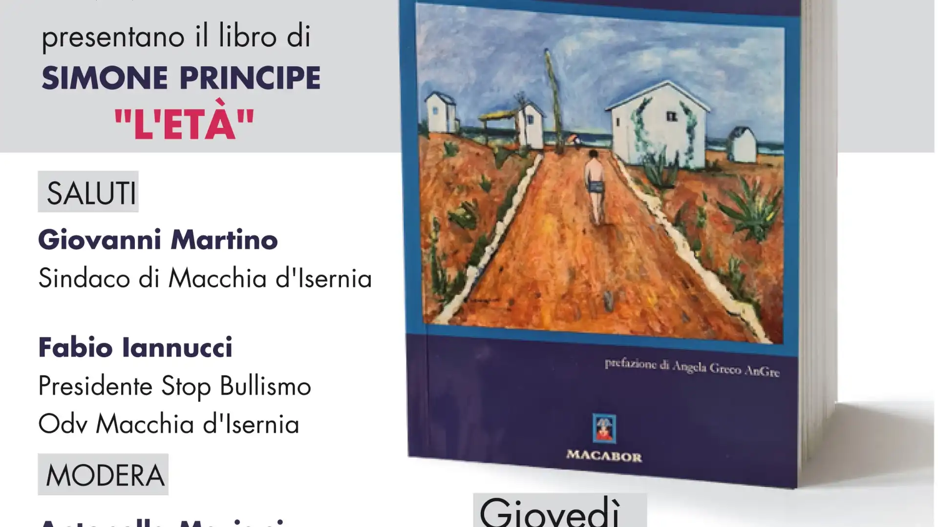 Macchia D'Isernia, questa sera la presentazione del libro L'ETA' di Simone Principe